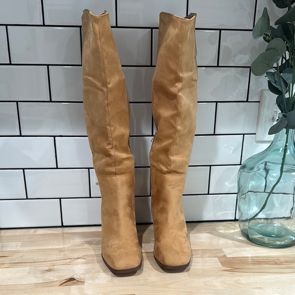 Tan Knee-High Women's Boots - Picture 2 of 5